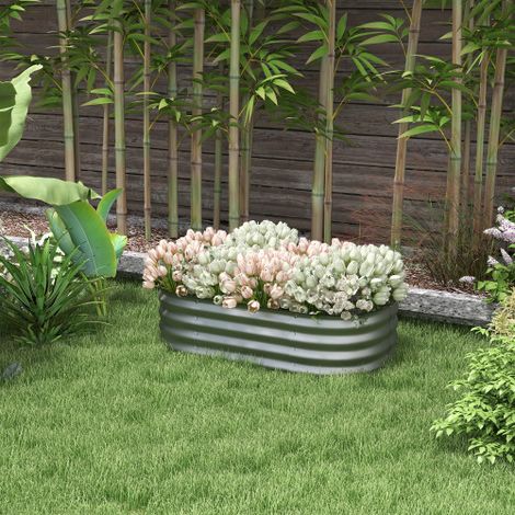 Carré potager surélevé en métal galvanisé 105x62x30 cm, bac à planter modulable sans fond, argent