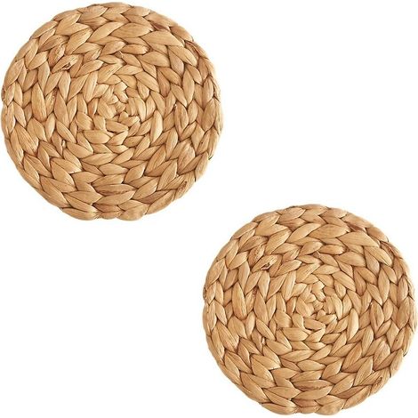2 tapis ronds en jacinthe d'eau tissée à pois pour table à manger, isolation thermique, graminées cucurbitacées (1/5)