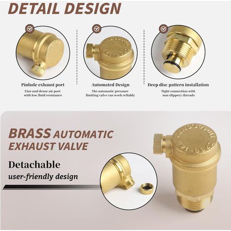 LALAGO 2 Pcs Purgeur d'air automatique DN20 G3/4" en laiton, Purgeur automatique d'air, auto-étanche, Max 90°C, 12 Bars, Vanne de purge d'air, Purgeur automatique chauffage