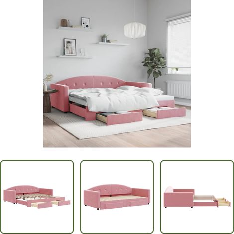 Schlafsofa - Tagesbett Ausziehbar mit Schubladen Rosa 100x200 cm Samt (1/5)