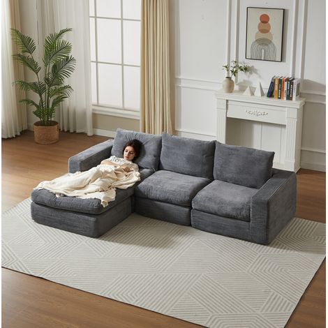 FloraGrace Canapé d angle modulable, velours côtelé gris foncé, sans montage (1/5)