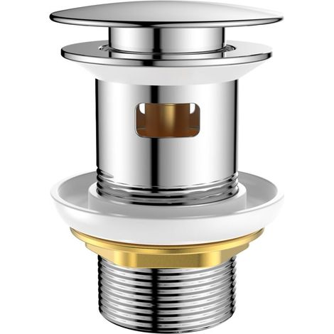 Kit de Vidage Universel avec Trop-plein, Bouchon de Vidage à Pression pour Lavabo et Vasque, Filtre Anti-Explosion et Anti-Obstruction, Chrome