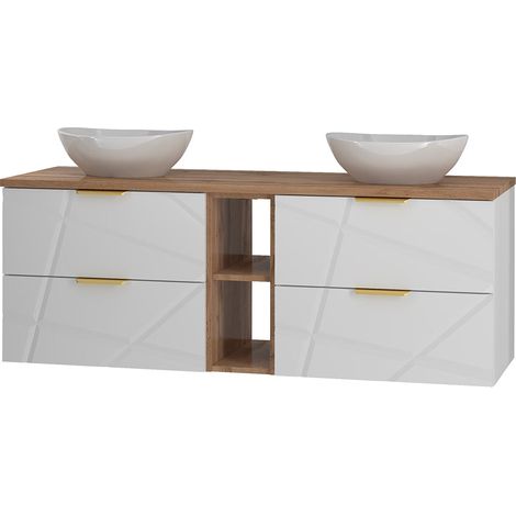 Mueble lavabo individual 140cm 2 compartimientos Aurora Blanco y Madera (1/4)