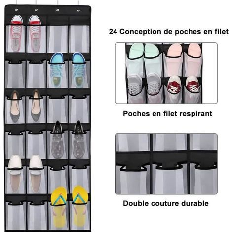 Range Chaussures Porte Suspendu en Tissu Avec 24 Poches 150 x 50 cm Organisateur de Chaussures Pour Placard de Salle de Bain Chambre (1/3)
