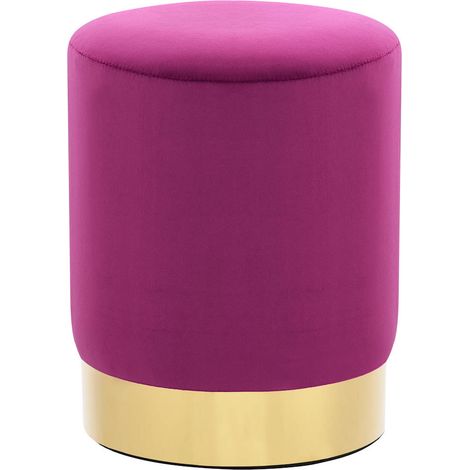 Taburete con asiento de terciopelo morado y placa de metal dorado DEC026378