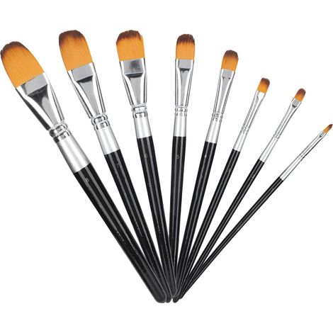 Ensemble de 8 pinceaux d'artiste en nylon pour peinture à l'huile, acrylique et aquarelle