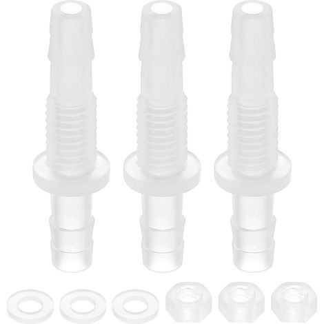 3Pcs Raccord A Barbeaudage En Plastique, 1/4" x 1/4"(6mm x 6mm) Adaptateur De Paroi Union Raccordeur Connecteur De Tuyau Avec Ecrou M8 Et Rondelle Pour Aquarium Air Eau Carburant (1/5)