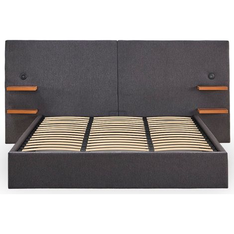 Lit Coffre Avec Tablettes & USB "Mike" 180x200cm Gris