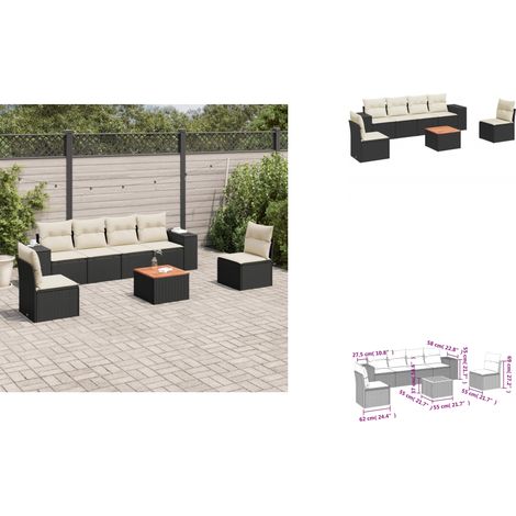 Salon de jardin 7 pcs avec coussins noir résine tressée - Salon De Jardin - Meuble Extérieur - Set Salon - Résine Tressée - Rotin Synthétique (1/3)