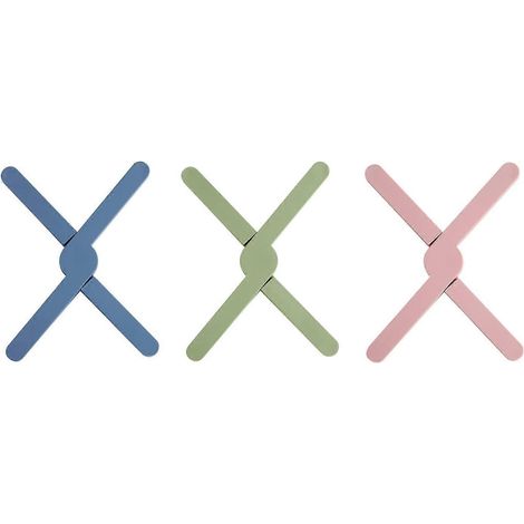 Lot de 3 dessous de plat pliables en forme de X, antidérapants, résistants à la chaleur et adaptés aux poêles chaudes (rouge) et aux plats chauds (bleu, vert) (1/5)