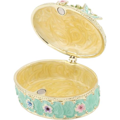 Boîte à bijoux vintage en émail, peinte à la main, boîte de rangement en métal, organisateur de bijoux décoratif pour bagues, boucles d'oreilles et colliers, bleue (1/5)