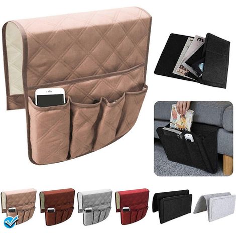 Sac de rangement pour accoudoir de canapé - housse antidérapante et imperméable avec 5 poches pour ranger télécommandes, téléphones portables, etc. - élégant et durable. (1/5)