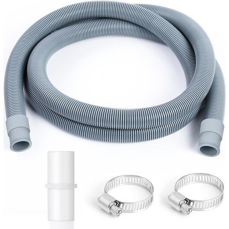 Waschmaschinen-Ablaufschlauch, 2 Meter, Polypropylen, mit Edelstahlanschluss und -klemmen, universell (1/5)
