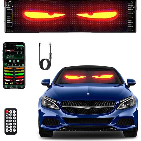 Lumière pour Yeux de Diable, 92 374mm Panneau Lumineux LED Voiture Yeux, Devil Eyes Light for Cars Window, Contrôle D'application Bluetooth, Programmable Afficheur LED pour Voiture, Magasin