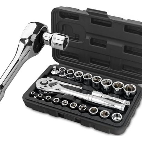 Set of Sockets Metric 22 Pieces 1/4” & 3/8” with Key to Ratchet, Bars extension in a Coffret Compact (1/5)