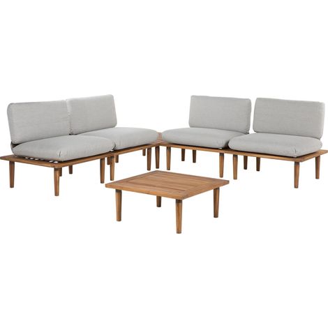 Conjunto de jardín de madera de acacia certificada con cojines grises para 4 personas sillones con mesa auxiliar Frascati