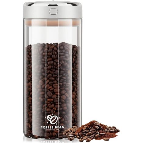 Boite a Cafe Hermetique 1700ML avec Valve CO2 Unidirectionnelle, Boite a Cafe Moulu en Verre Borosilicate pour Stockage de Grains Café, Bocal Hermetiqu à Large Ouverture pour Sucre, Thé, Noix
