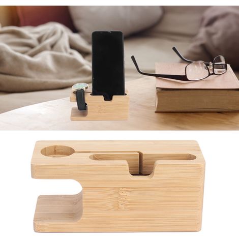 Support de rangement en bambou pour smartphone, montre et chargeur, idéal pour le salon et la chambre. (1/5)