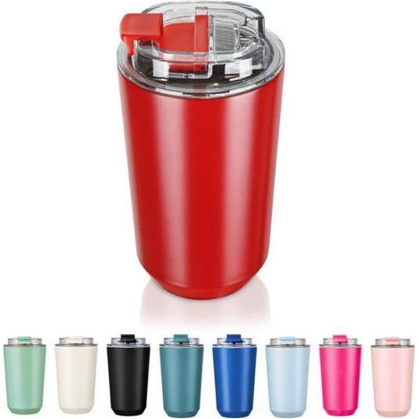 Tasse à café de voyage 380 ml en acier inoxydable, thermos sous vide, anti-fuite, réutilisable, double paroi, rouge (1/5)
