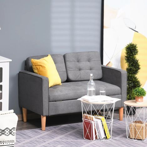 Divano 2 posti in poliestere grigio con vano, cuscini rimovibili, 117 x 62 x 78 cm HAVRYA (1/5)