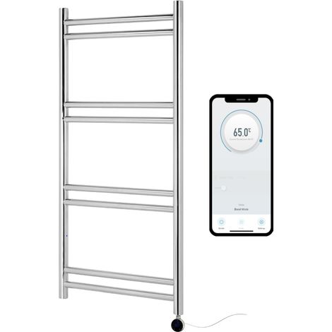 Electric Tirana Heated Towel Rail Smart WiFi Controlled Stainless Steel 500mm W x 995mm H Flat 7 Day Programmable Timer App Compatibility (1/4)