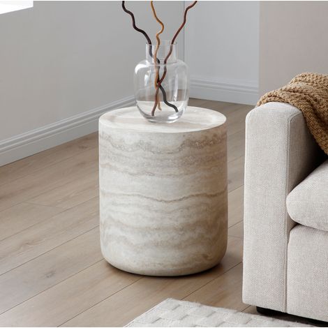 Beistelltisch aus Fiberglas Beige, rund und platzsparend Ø 40 x 45 cm (1/5)