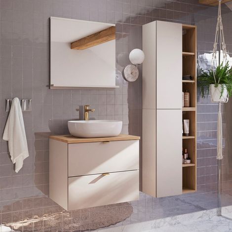 Conjunto mueble lavabo individual 60cm y columna Azel Cachemira y Madera (1/5)