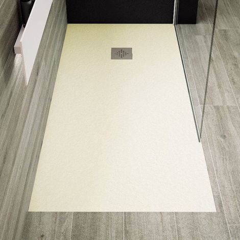 Plato de ducha pizarra PURE crema  90x110 cm rejilla acero inox.