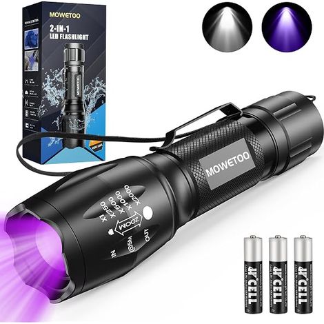 Lampara UV - Flashlight UV 395 nm - Luz Blanca + Ultravioleta - Detector Orina Animales - Verificacion Documentos - Deteccion Fugas AC Insectos - 1 Unidad (1/3)