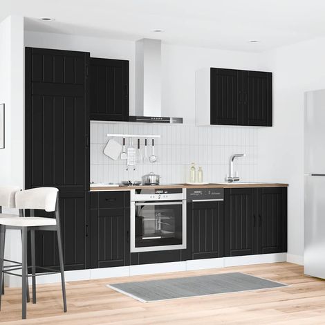 Ensemble de meubles de cuisine 7 pièces en bois d’ingénierie noir - PANGIVO (1/5)