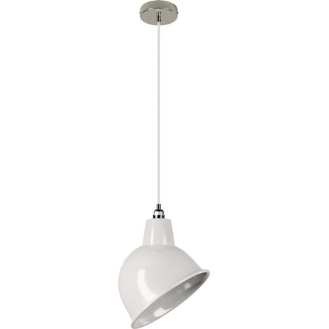 Lampada a sospensione Made in Italy completa di cavo tessile, paralume Broadway e finiture in metallo  Senza lampadina - Bianco - No