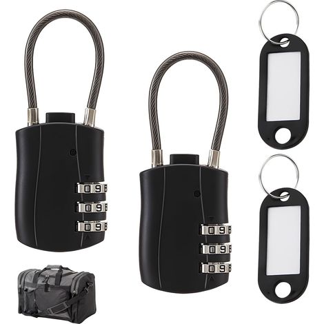 2 Pack Cadenas Valise, Cadenas Code Serrures à Bagages Câble Flexible Antivol Valise Petit Combination Padlock Combinaison Réglable à 3 Chiffres pour Extérieur Voyage Bagage Camping Casier (1/5)
