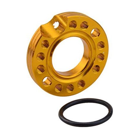 Gold-plated carburetor intake adapter mounting plate with 44mm mounting holes, 27mm intake holes and O-rings – high-precision motorcycle modification parts.