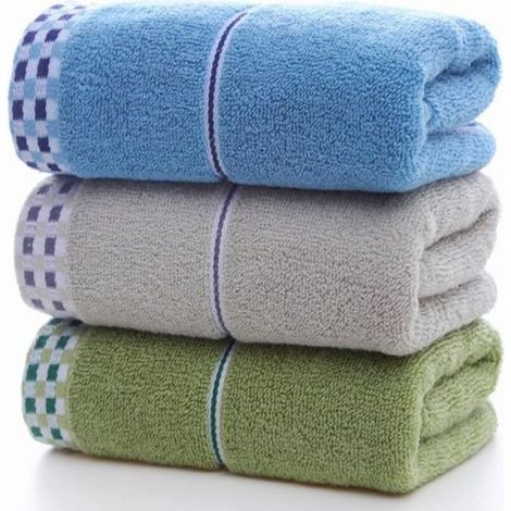 Serviettes de toilette - - Lot de 3 - Coton absorbant - 74x34 cm - Bleu uni