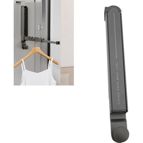 Einziehbarer, faltbarer Türhänger mit Stange, keine Montage erforderlich, für Wäschesäcke, Handtücher und Kleidung, graues Aluminium, 302 g (1/5)