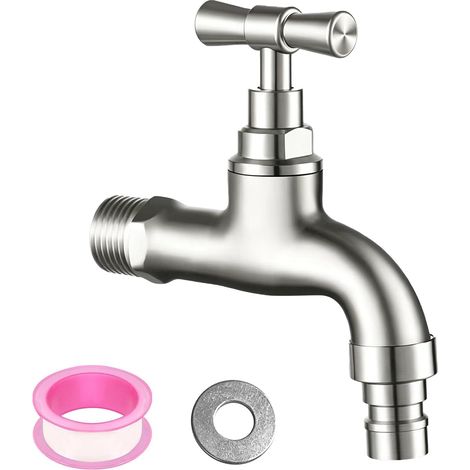 Robinet d'écoulement 1/2" en acier inoxydable, robinet de jardin extérieur avec couvercle de décoration murale, robinet d'extérieur pour jardin, cuisine, salle de bain et garage (1/5)