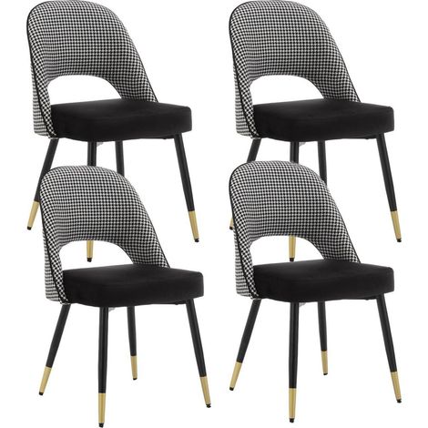 Esszimmerstühle 4er Set, Samt Polsterstuhl mit Metallbeinen, Schwarz (1/5)