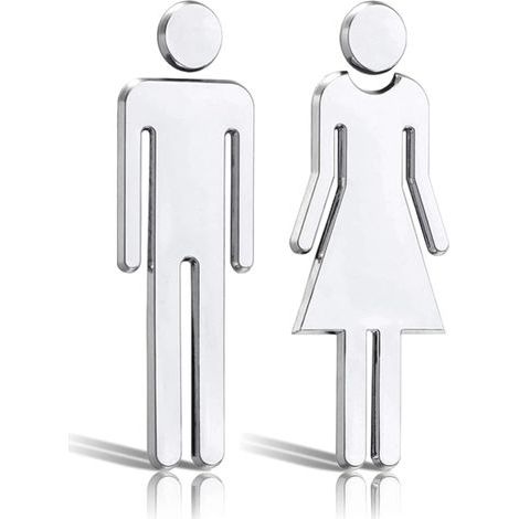 Men and Women Symbols Toilet Signs, Toilet Stickers, 12cm Silver Toilet Signs Door Plate Women Men Adhesive WC Signs, for Toilet Door Public Restaurant Hotel (1/5)