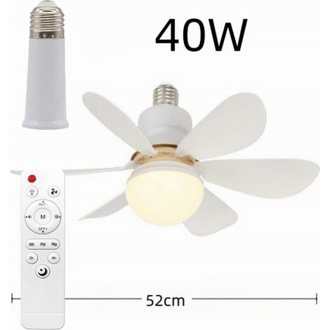 Ventilateur Plafonnier Silencieux avec Douille E27, Design Floral, 52 cm, 40 W, Blanc