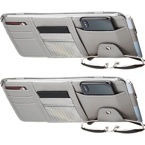 Set di 2 organizer per alette parasole auto, con tasche multiple, colore grigio. (1/5)