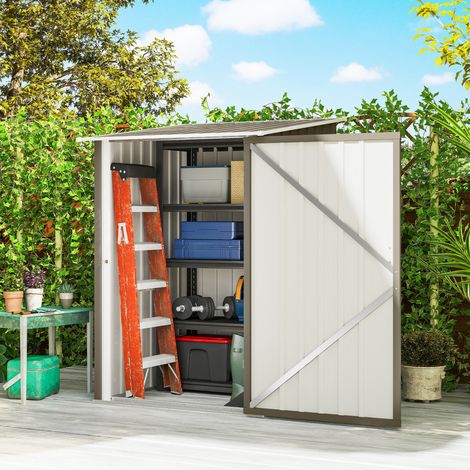Abri jardin outils acier galvanisé porte marron/blanc 100x104x160 cm (1/4)
