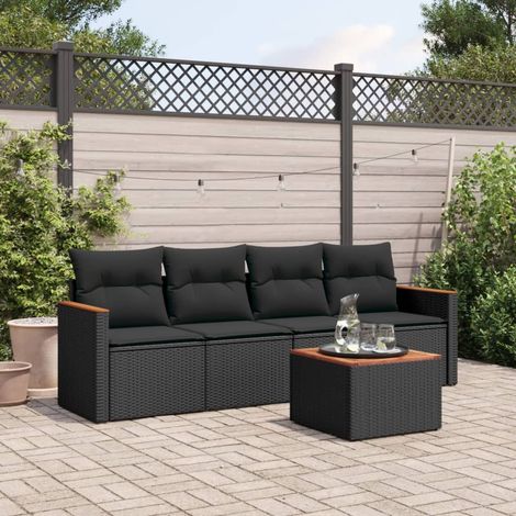 Set de muebles de jardín 5 pzas y cojines ratán sintético negro vidaXL (1/3)