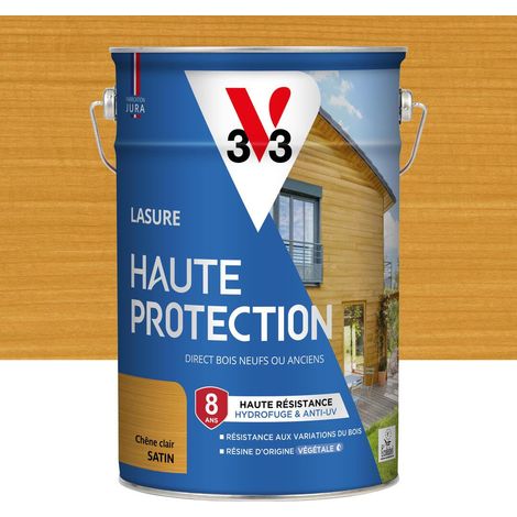 Lasure Bois extérieur Chêne clair satin - Protection 8 ans - résistance hydrofuge et anti-UV - Résiste aux variations du bois - résine d'origine végétale - 5L (1/4)
