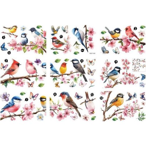 Film pour vitres - Autocollants oiseaux sur branches - Film anti-collision printemps/été - Autocollant anti-collision pour portes vi (1/5)