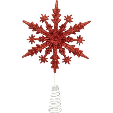 Paris Prix - Cimier De Sapin Pailleté flocon 23cm Rouge (1/3)