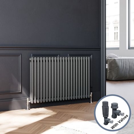ELEGANT 600 x 1010 mm Traditional Radiator Anthracite Double Horizontal Radiator 2 Column + Anthracite Thermostatic Radiator Valves (1/5)