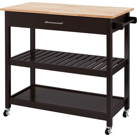 Yaheetech Plan de Travail Desserte sur Roulettes Meuble de Cuisine 101 x 51 x 92 cm 2 Roues avec Frein 1 Tiroir 2 Étagères Espresso