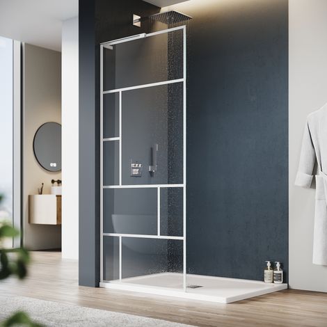 SONNI Duschwand Walk-in Dusche Weiß Duschabtrennung mit Edelstahl Stabilisator 6MM NANO Glas Doppelseitige Nanobeschichtung 90X200cm (1/5)