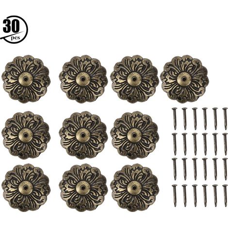 30 Pièces Clous de Tapissier Rétro Forme Fleur Cyan Bronze Alliage Zinc Accessoire Quincaillerie Meuble (1/5)