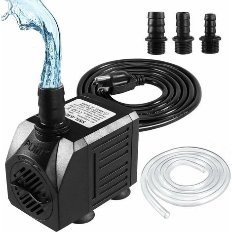 Pompe de fontaine, pompe submersible 150 GPH (8 W 600 L/H), petite pompe de fontaine extérieure silencieuse avec tuyau de 1 m (ID x 1/2), 2 buses pour bassin, aquarium, (1/5)